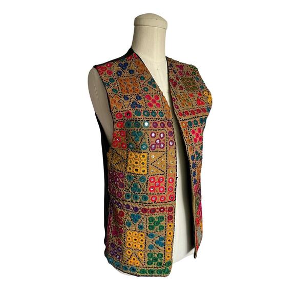 Vintage Jackets & Blazers - Vintage Multicolor Ethnic Look Mirror Work Embroidered Colorful Brown Black Back